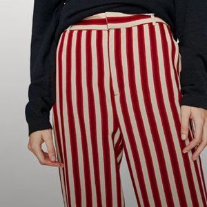 Zara Red Burgundy Cream Striped Trouser
